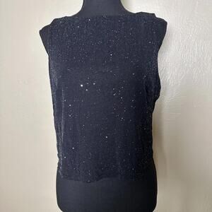 Sparkle Sleeveless Knit Top Fitted Black Party Clubwear Layering Piece Y2K